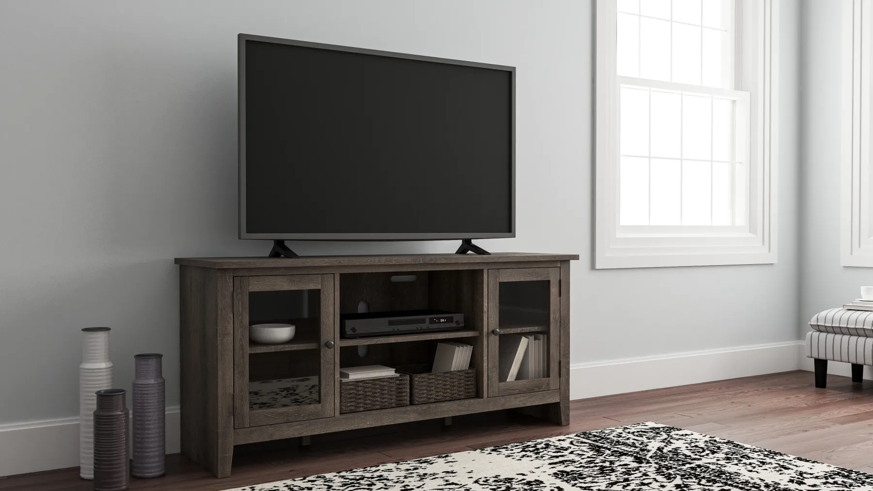 Sale American Furniture Galleries Arlenbry Lg TV Stand W/ Fireplace Option
