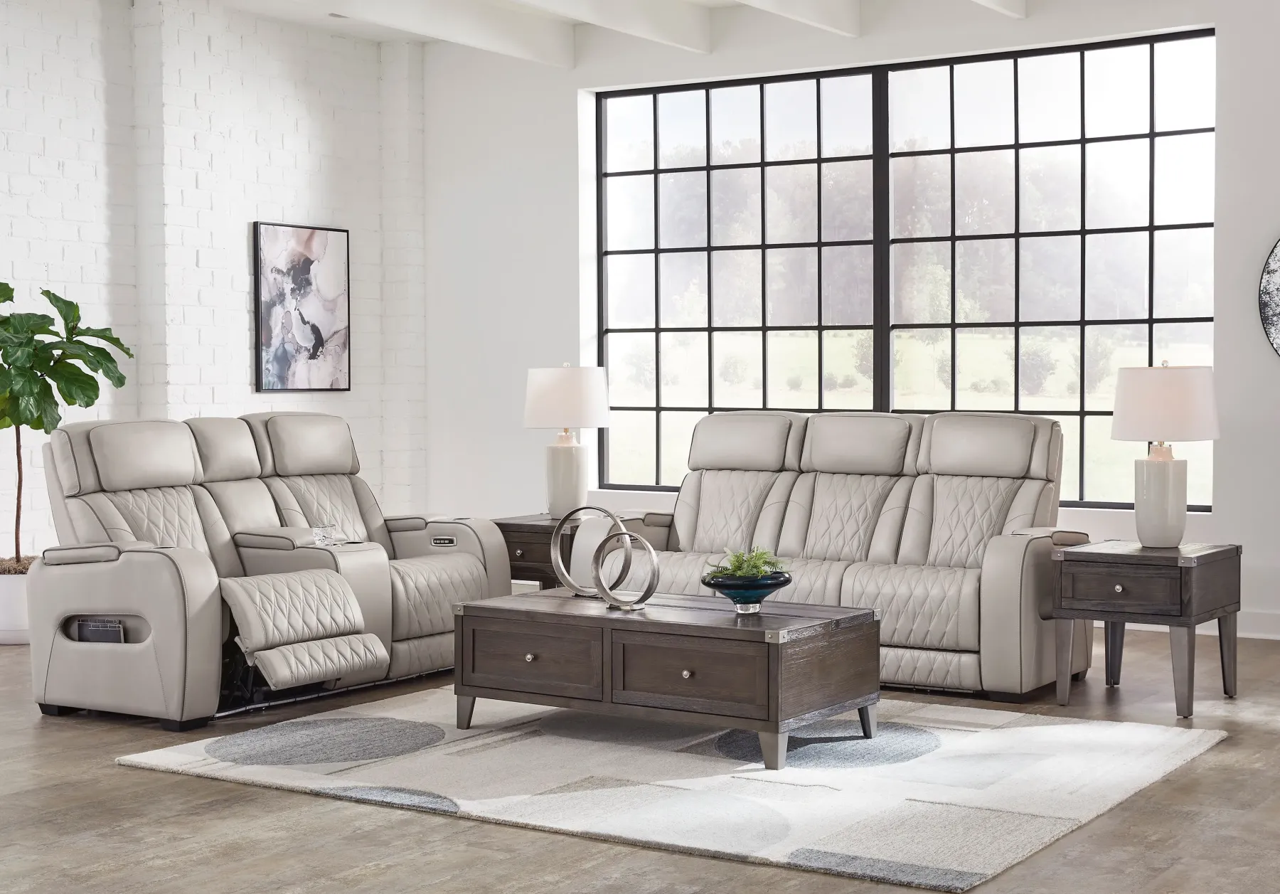Fashion American Furniture Galleries Boyington Power Recl Loveseat w/ Console & Adj Hdrsts