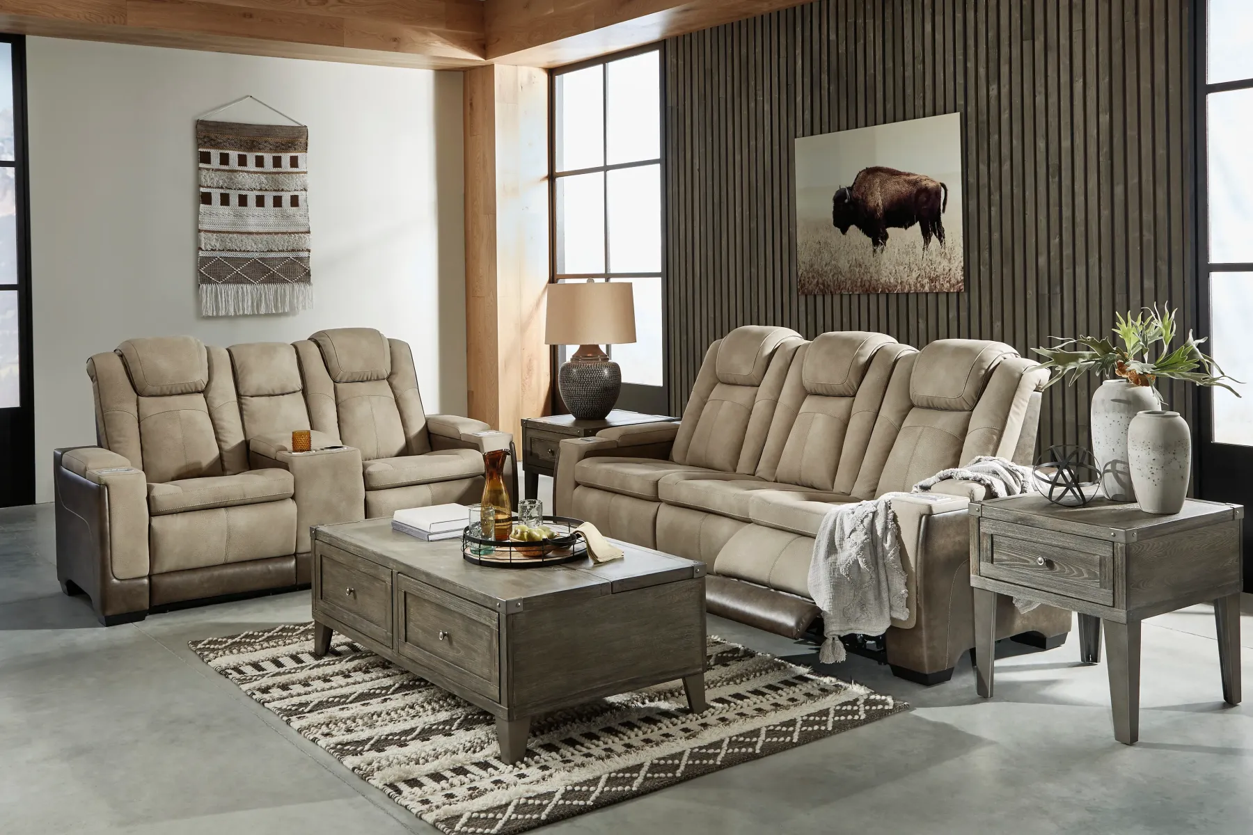 Online American Furniture Galleries Next-Gen DuraPella Pwr Rec Sofa With Adj Headrest