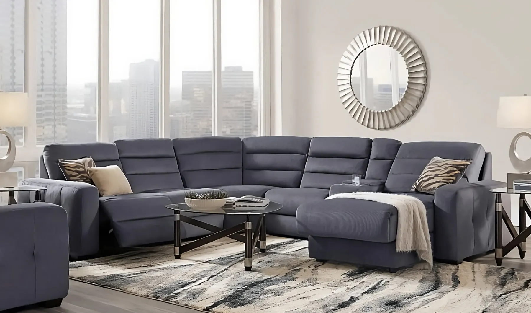 Clearance American Furniture Galleries 62 6-Piece Power Reclining Chaise Sectional